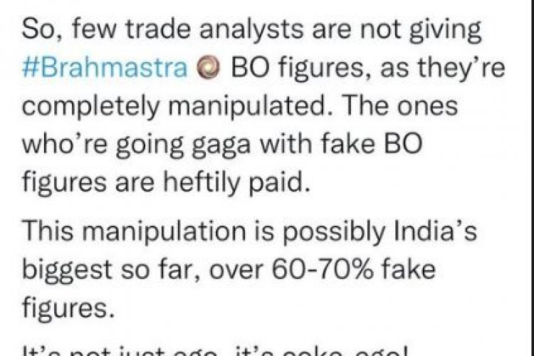 70% earning of Brahmastra is fake