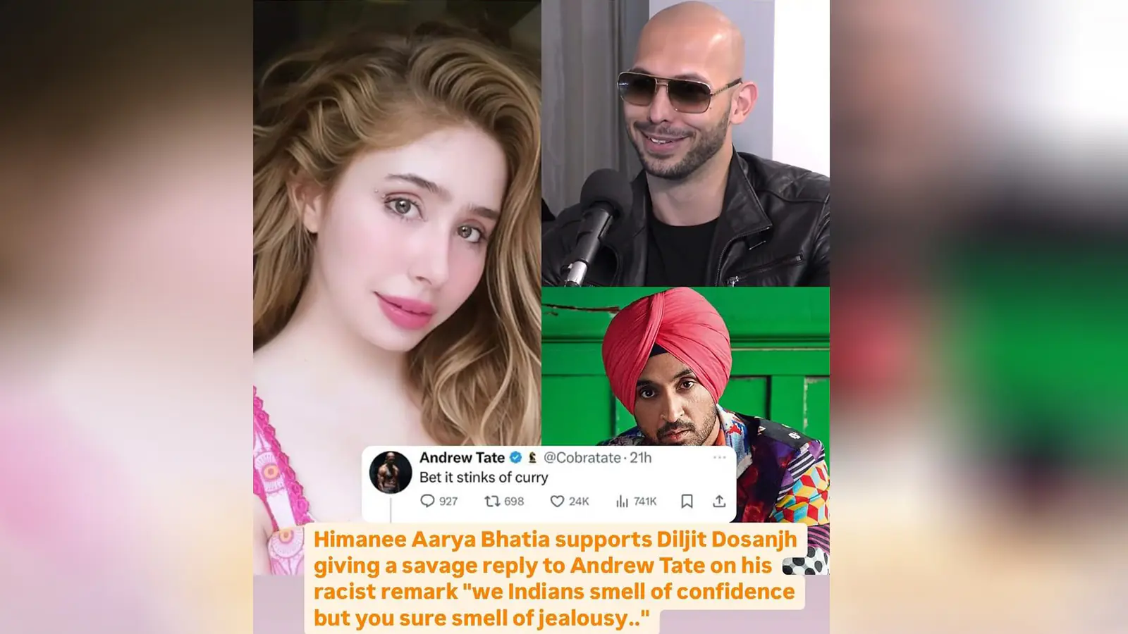 Himanee Aarya Bhatia Supports Diljit Dosanjh Giving A Savage Reply To Andrew Tate’s Racist Comment about Diljit Dosanjh