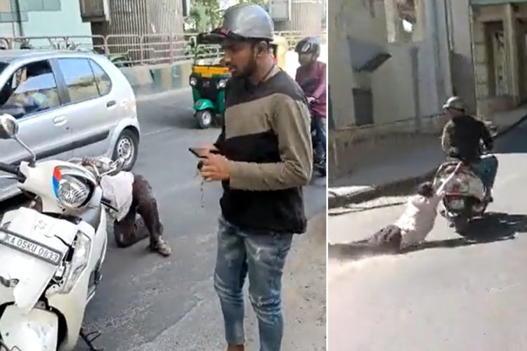 Scooty rider dragged old man for 1KM in Bengaluru: People surrounded and caught him