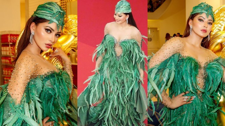 Urvashi Rautela Stuns at Cannes Film Festival with Unique Feather Headgear