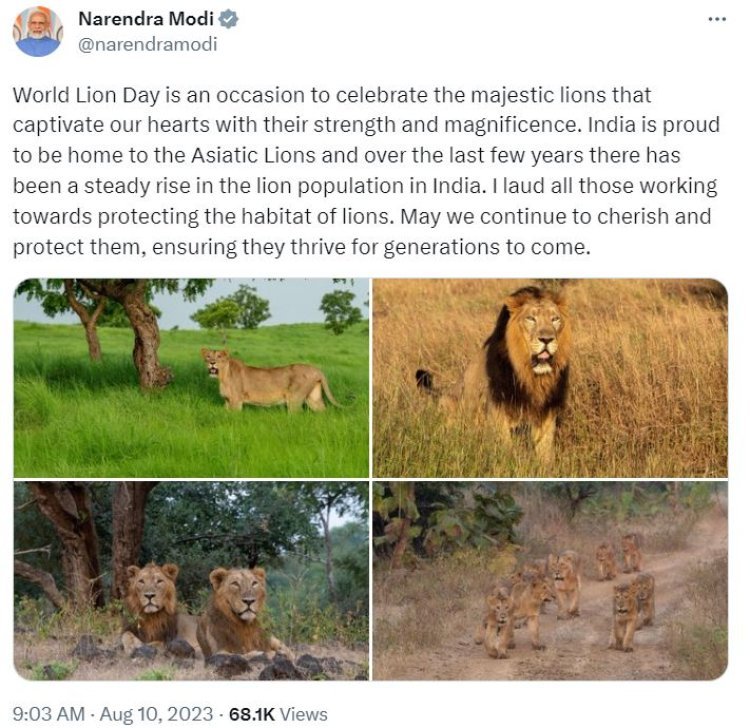 PM Modi extended best wishes on World Lion Day, saying- the population of lions in the country has increased in the last few years