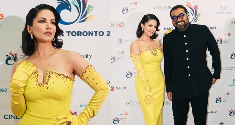 Sunny Leone Radiates Elegance in a Mesmerizing Yellow Strapless Gown at IFFSA's Red Carpet