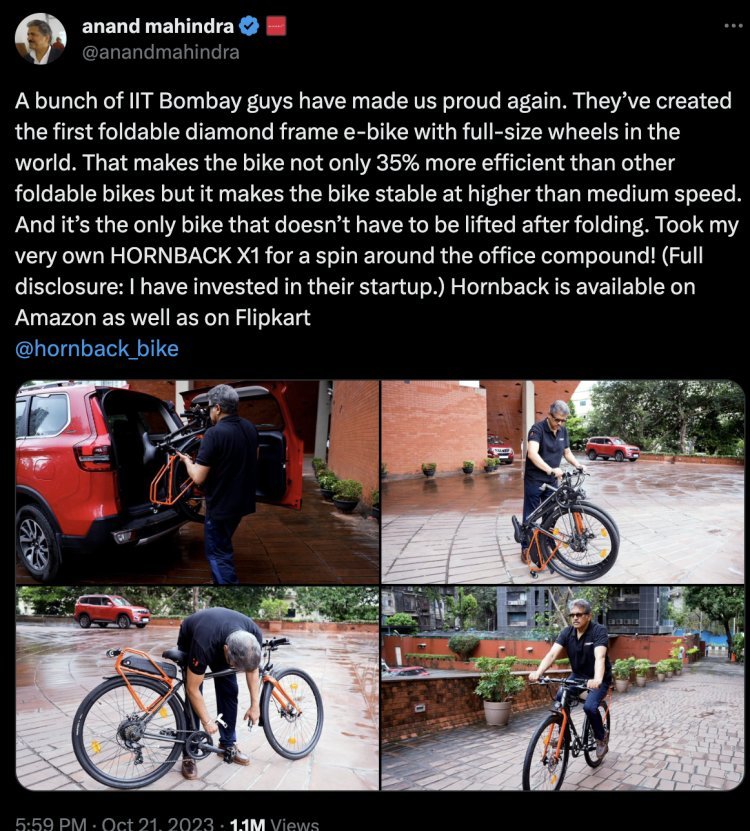 IIT Bombay students made the world's first foldable diamond frame e-bike, Anand Mahindra invested