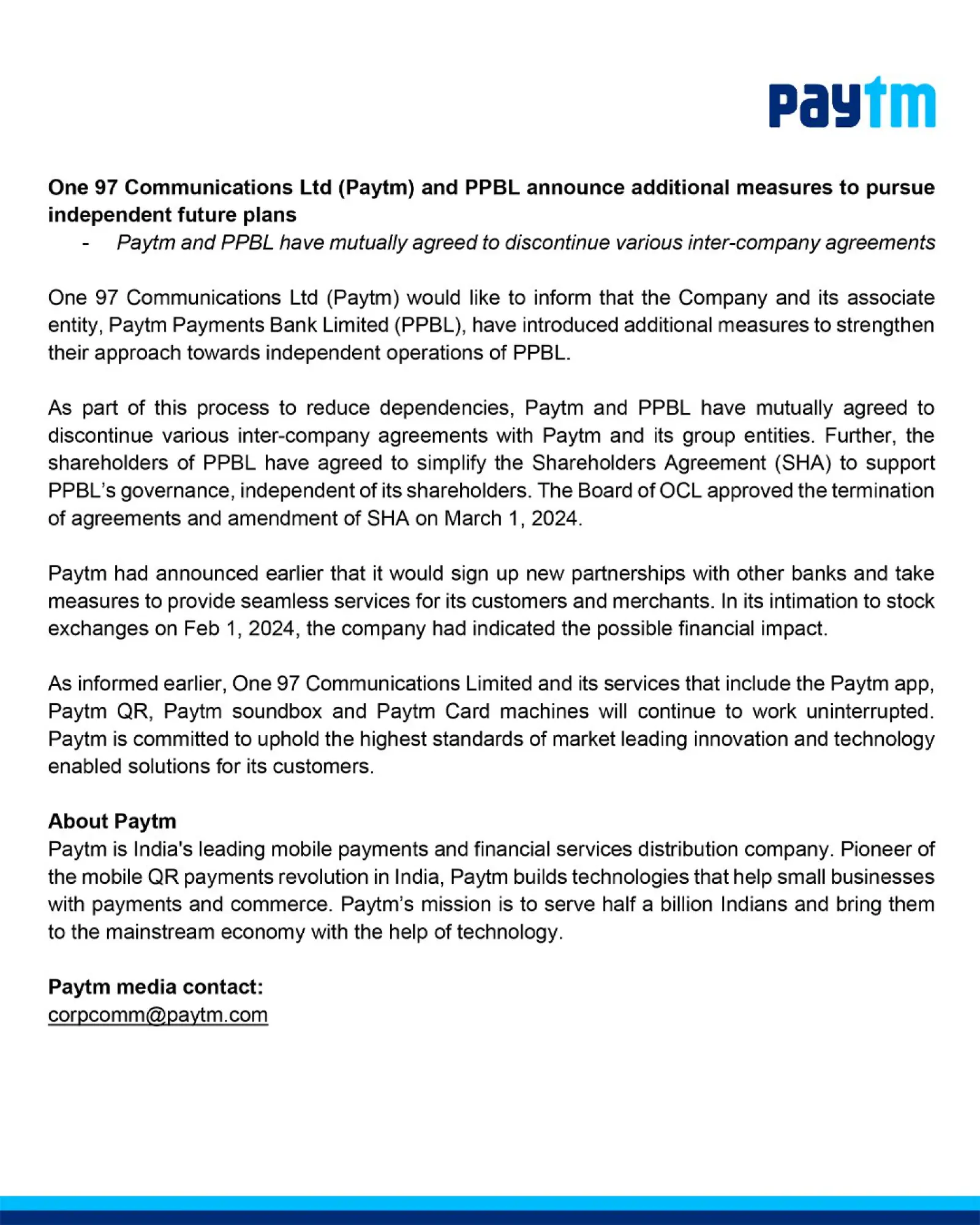 Big update regarding Paytm, Paytm and Paytm Payments Bank together took an important decision