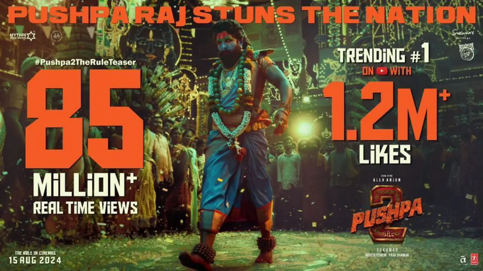 'PUSHPA 2: THE RULE' Teaser Sets the Internet Ablaze, Trending at #1 with 85 Million Views