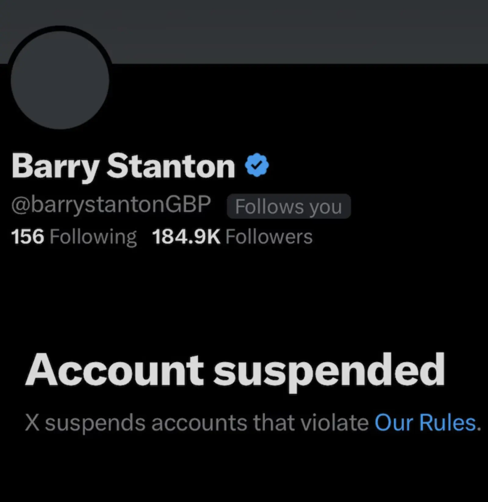 Barry Stanton's X account suspended, racist posts for Indians