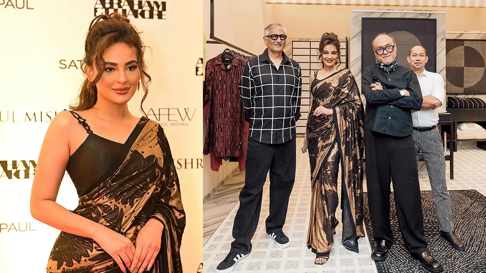 Seerat Kapoor Shines at Abraham & Thakore's Hyderabad Store Launch in an Exquisite Georgette Foil Saree