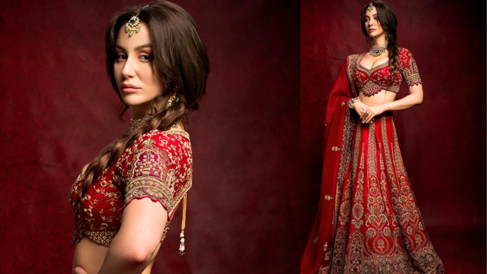 Giorgia Andriani Radiates Elegance in a Mesmerizing Red Bridal Lehenga by Harsh and Ankesh Couture