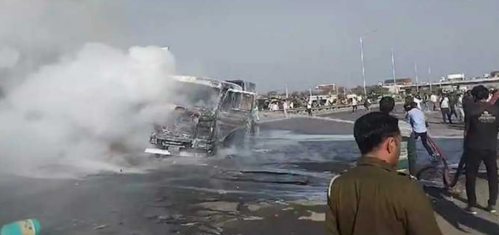 Fire broke out after collision between two trailers in Kishangarh; two people feared burnt alive